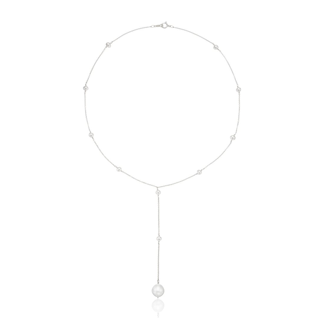 White Gold-Tone Multi Pearl-Style Lariat Necklace
