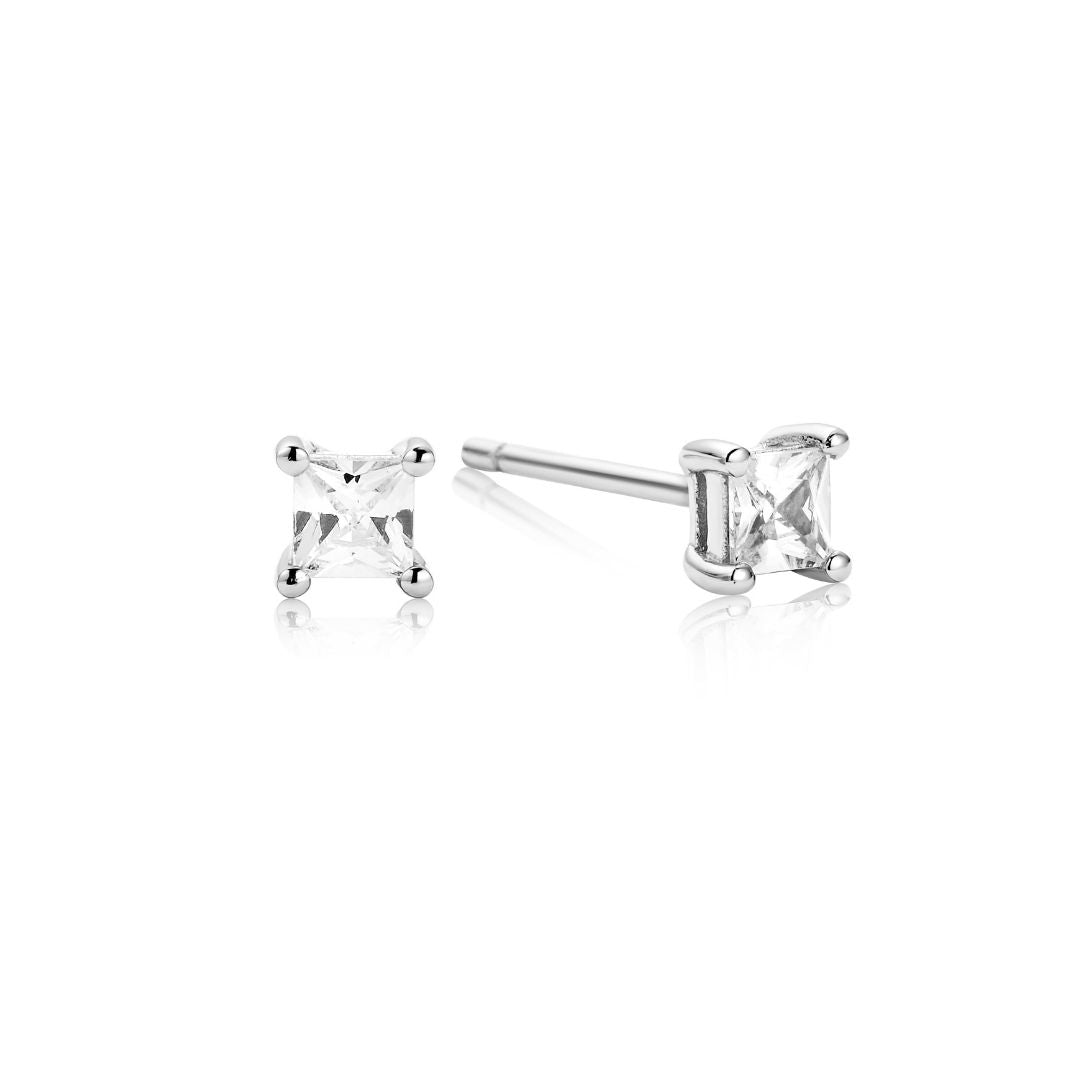 Silver-Tone Crystal-Style Square Stud Earrings