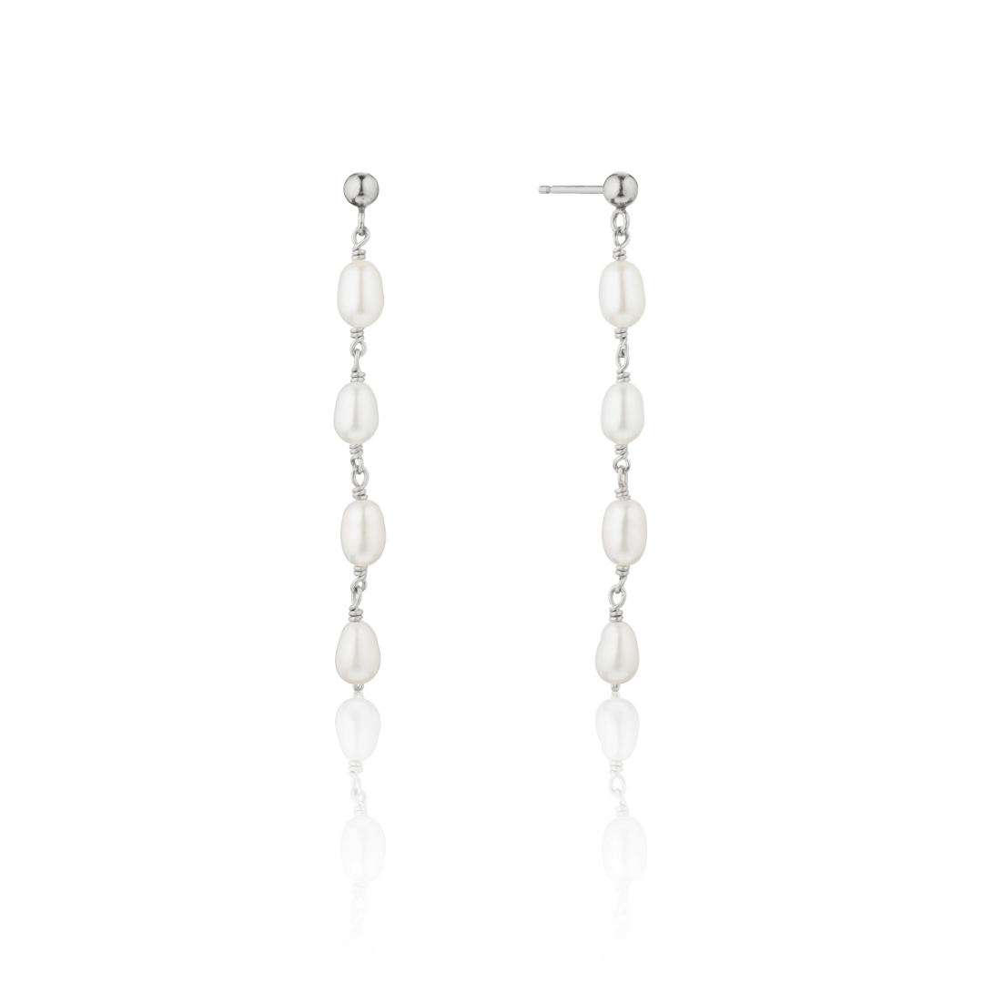 Silver-Tone Four Pearl-Style Drop Earrings