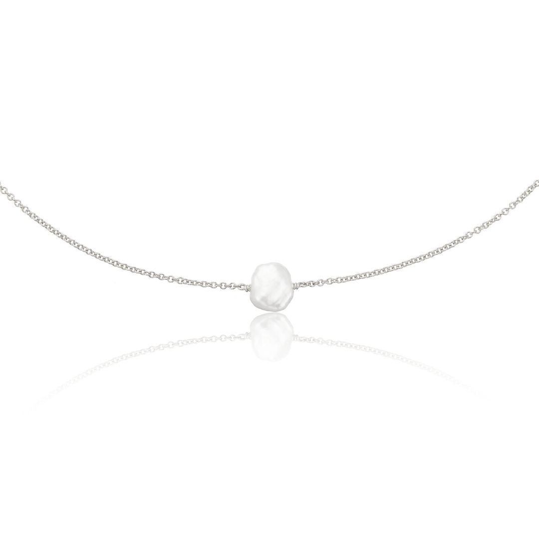 White Gold-Tone Single Pearl-Style Choker Necklace