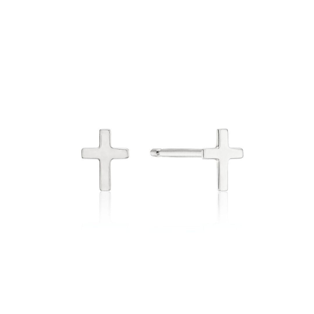 Silver-Tone Tiny Cross Stud Earrings