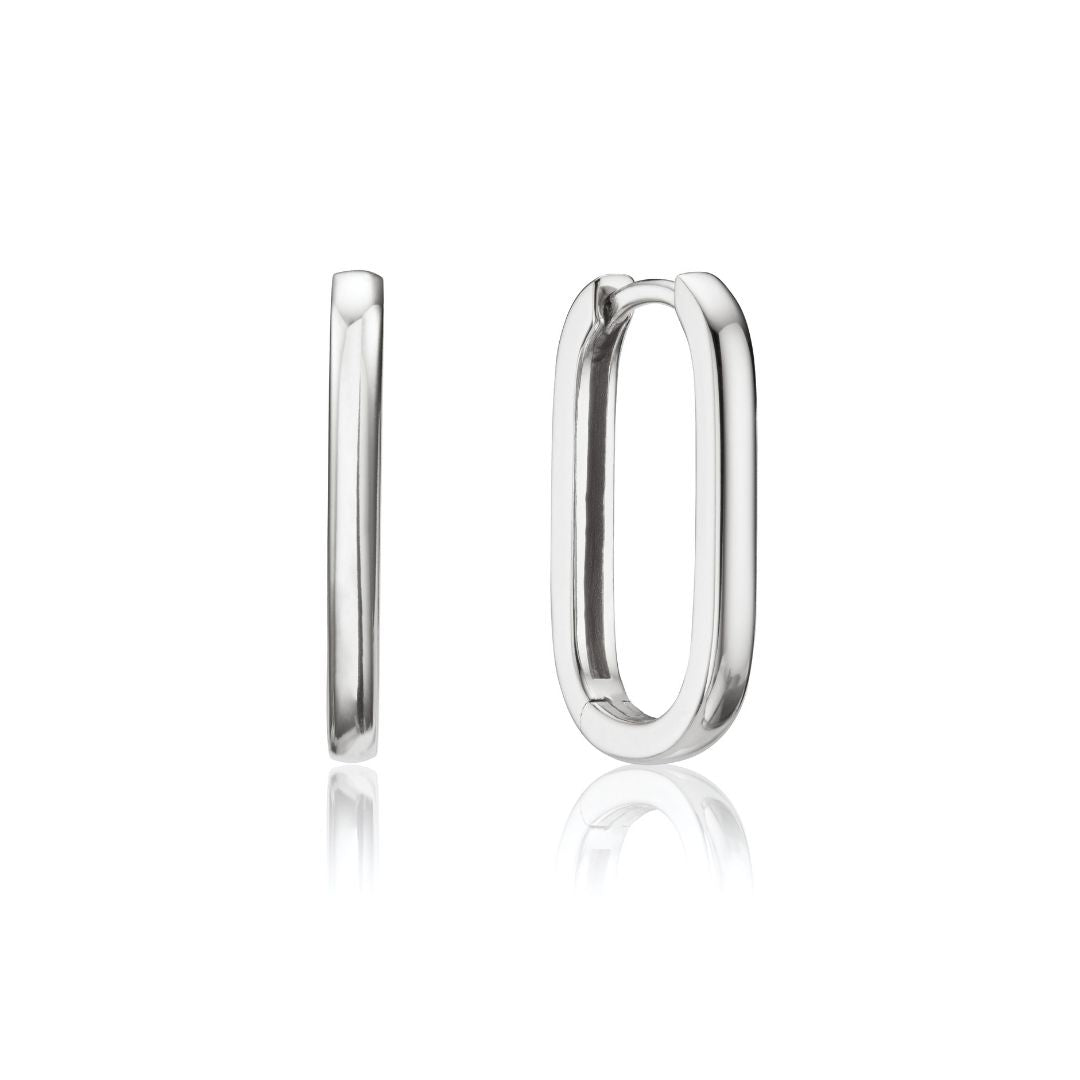 Silver-Tone Long Thin Rectangle Hoop Earrings