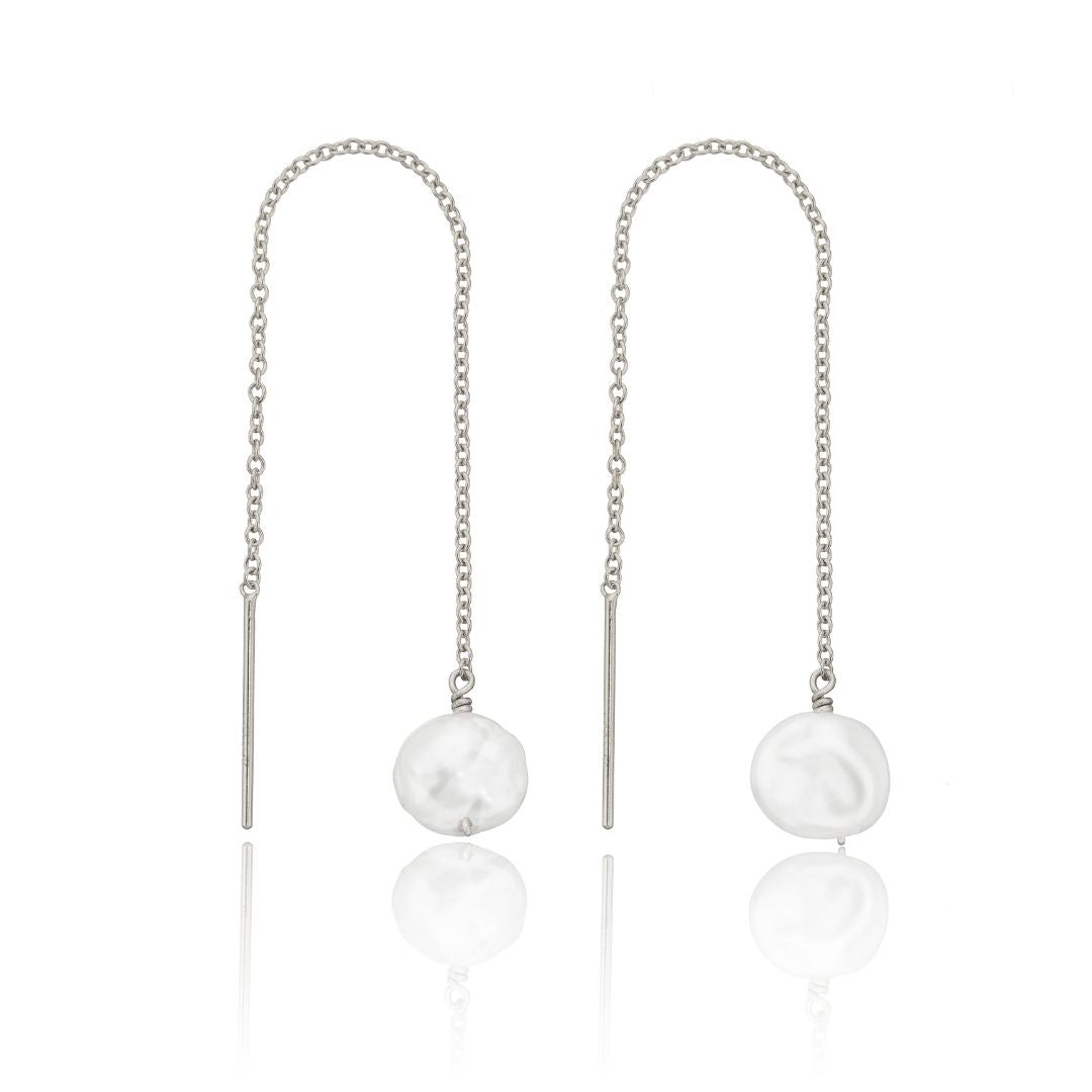 Silver-Tone Pearl-Style Ear Threader Earrings