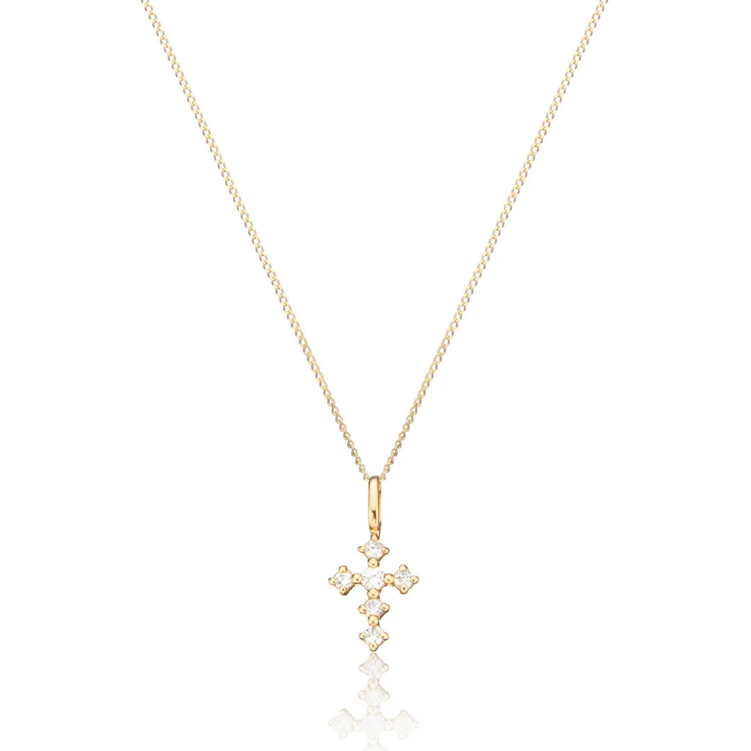 Gold-Tone Crystal-Style Tiny Cross Necklace