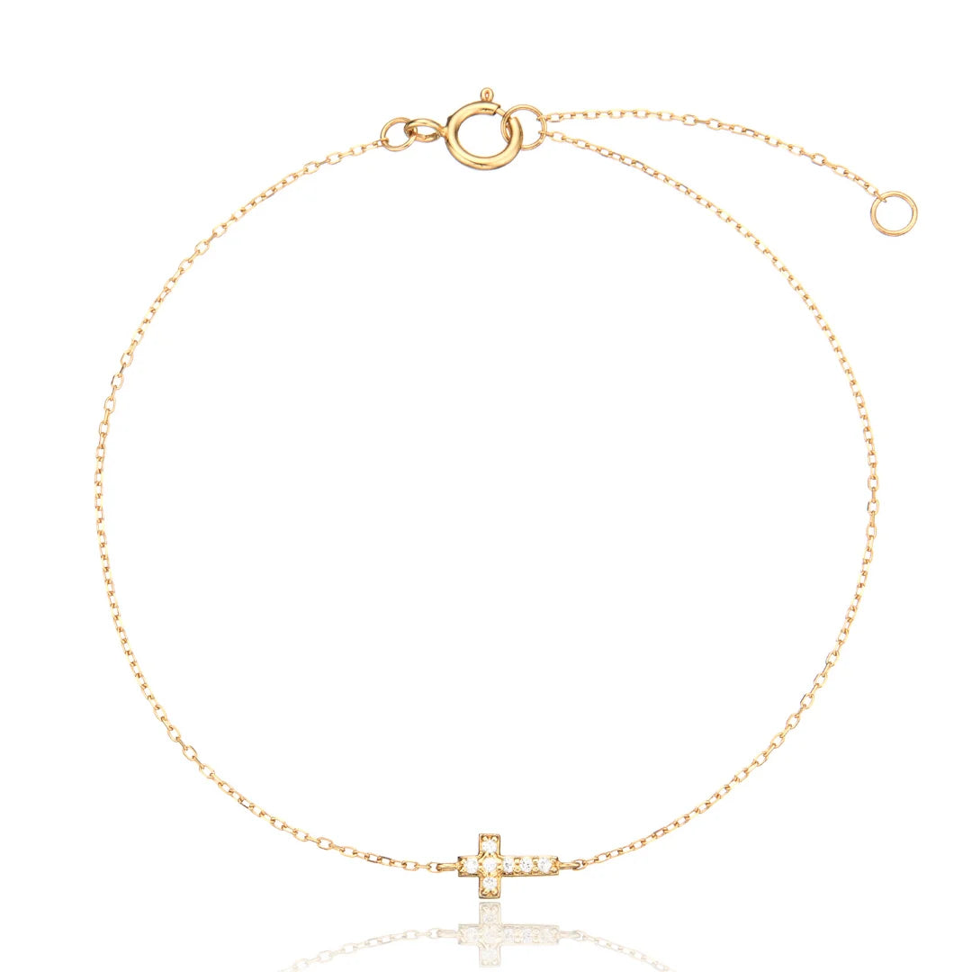 Gold-Tone Crystal-Style Tiny Cross Bracelet