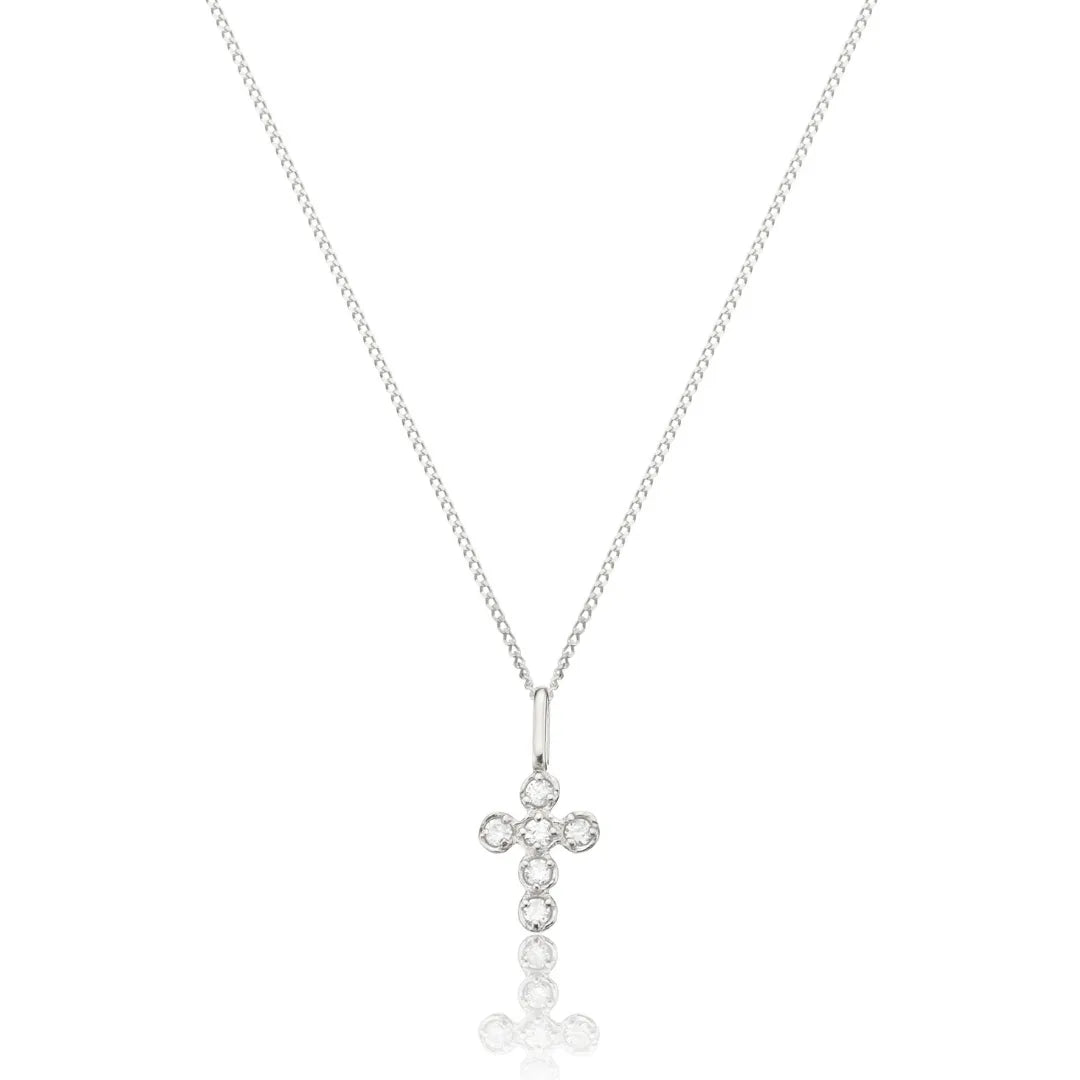 Silver-Tone Crystal-Style Rounded Tiny Cross Necklace