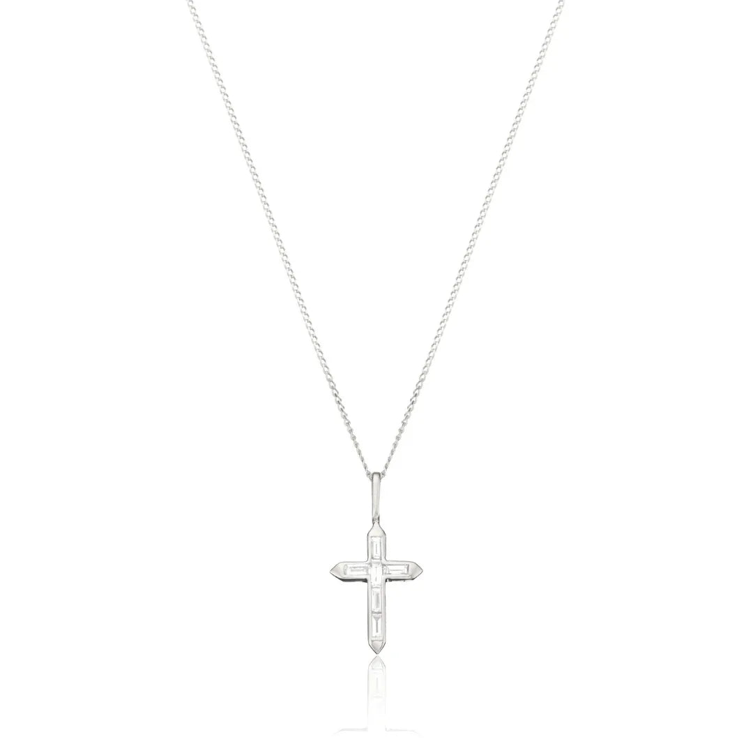 Silver-Tone Crystal-Style Tiny Cross Necklace