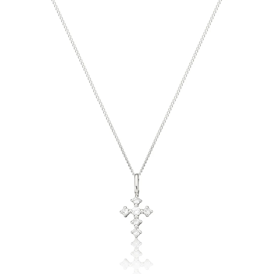 Silver-Tone Crystal-Style Tiny Cross Necklace