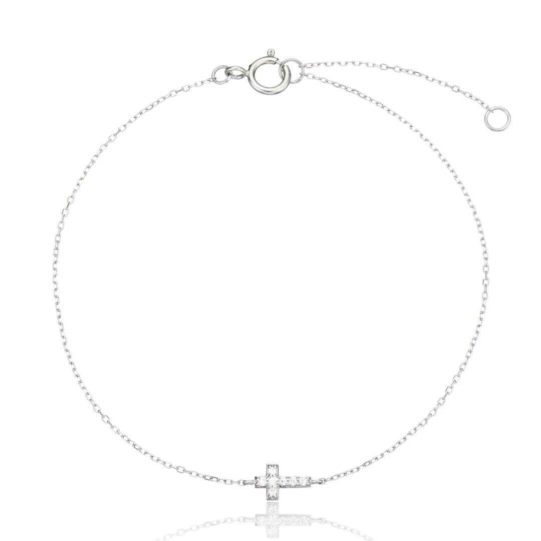 Silver-Tone Crystal-Style Tiny Cross Bracelet