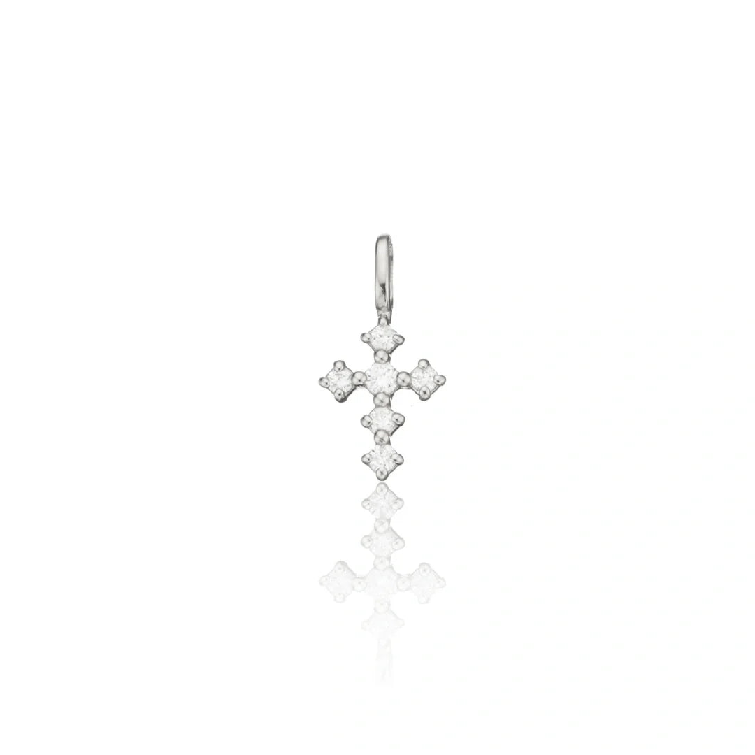 Silver-Tone Crystal-Style Tiny Cross Charm