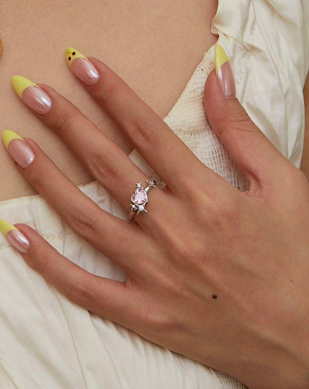 Sparkle Heart Ring with Pink Crystal-Style Accent, Silver-Tone