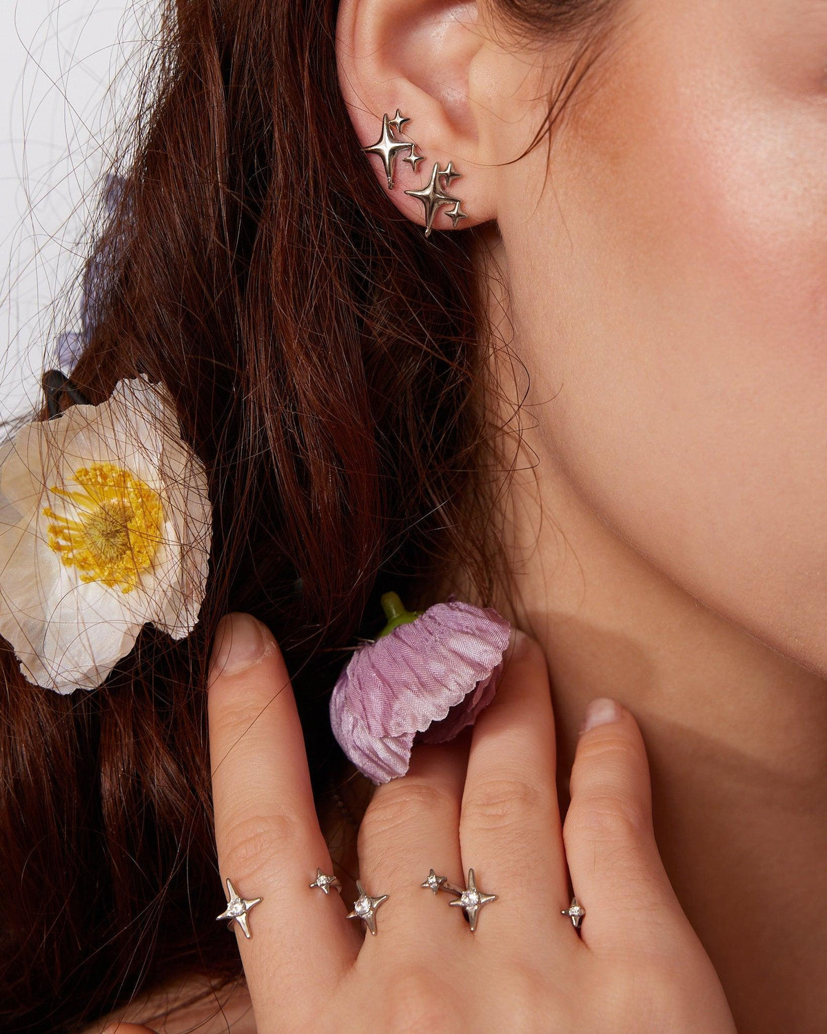 Sparkle Star Stud Earrings, Silver-Tone