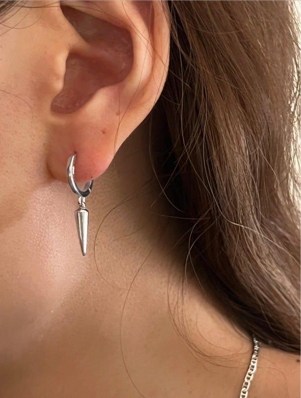 Spike Silver-Tone Dangle Hoop Earrings