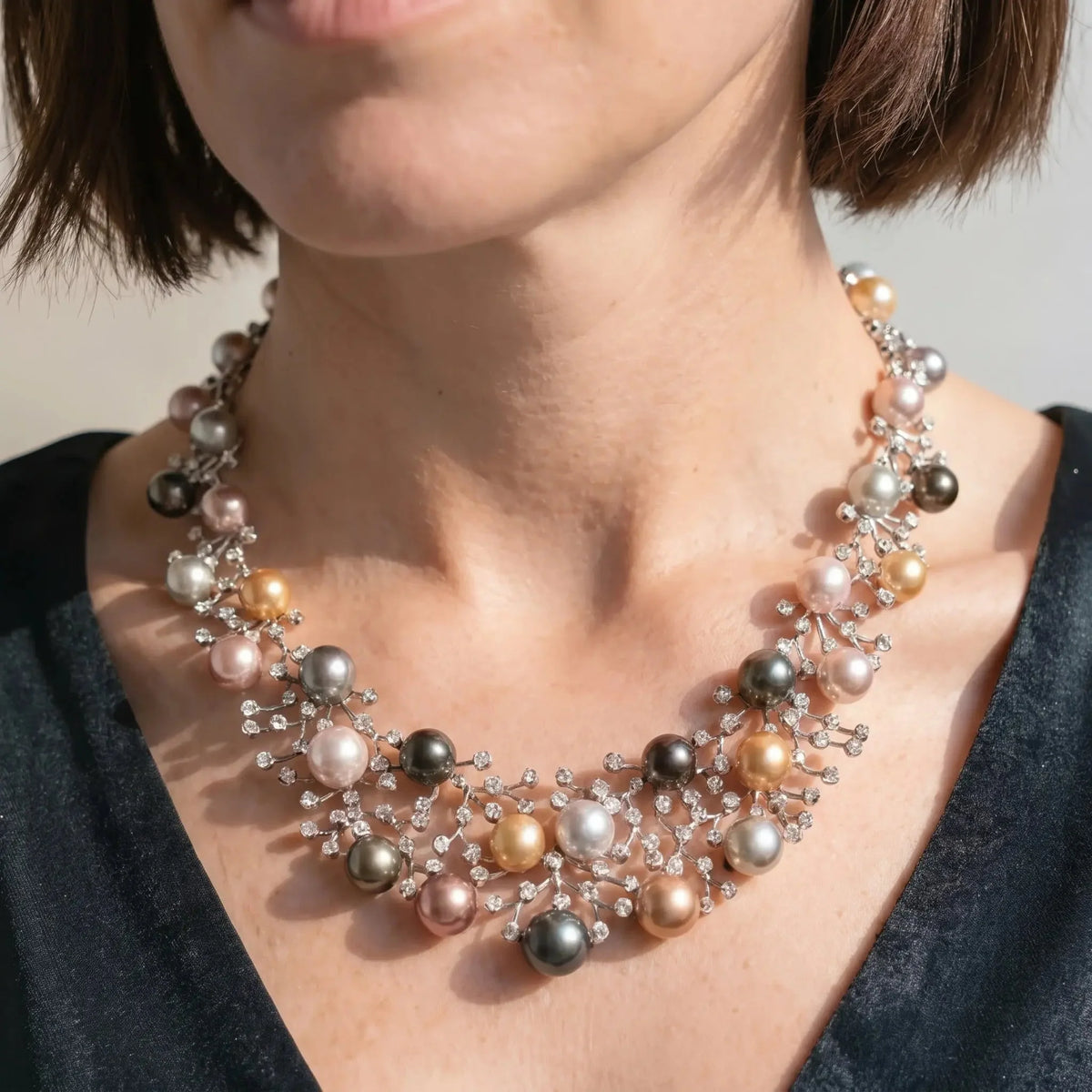 Starlit Harmony Pearl-Style & Crystal-Style Statement Necklace