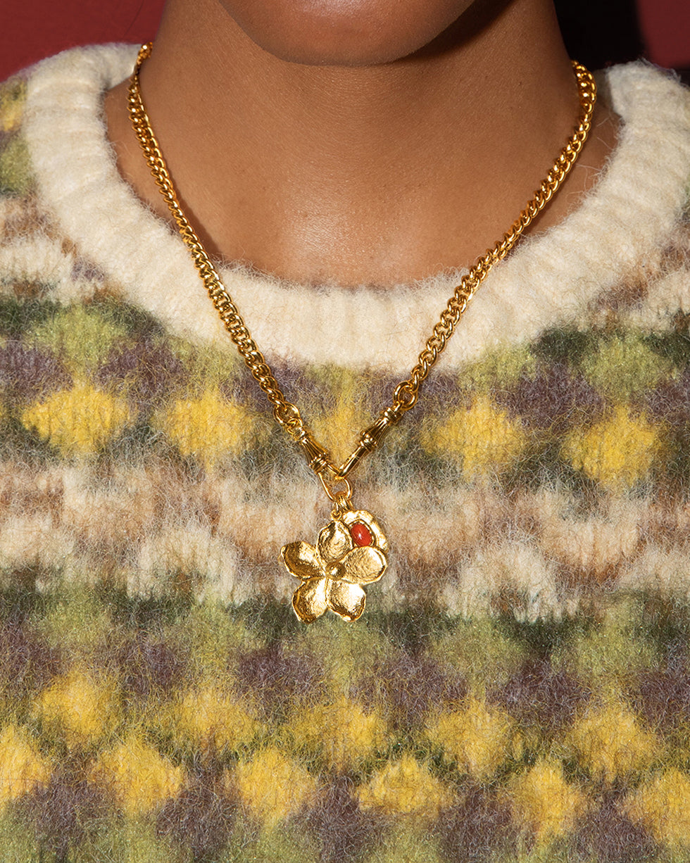 Textured Floral Pendant in Gold-Tone