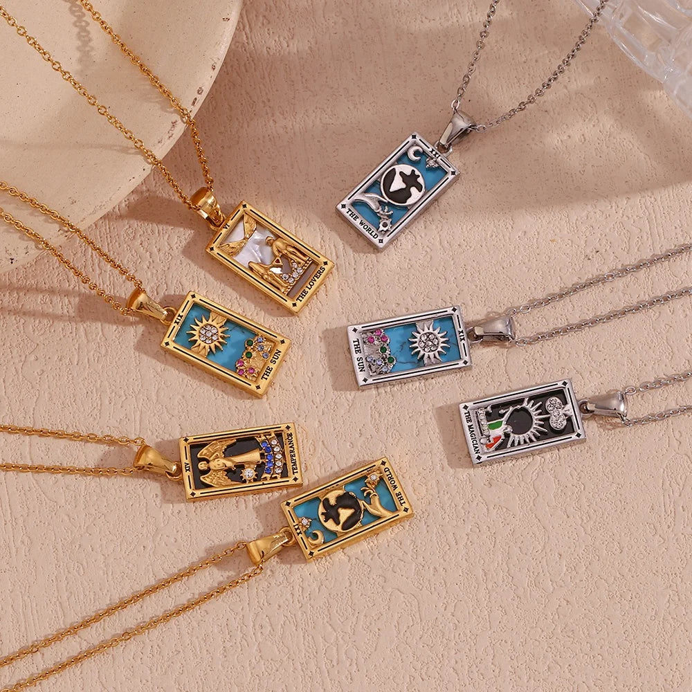 The Lovers Tarot Card Necklace, Silver-Tone with Crystal-Style Accents