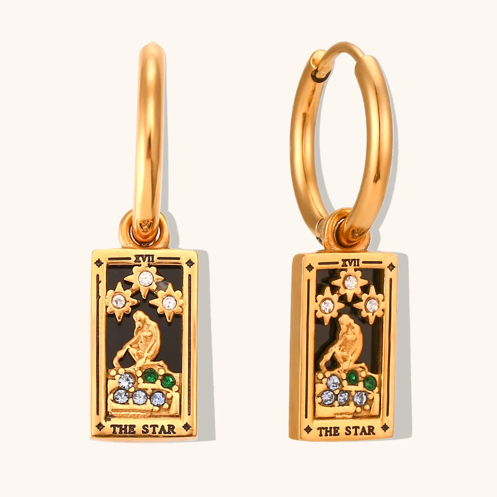 The Star Tarot Card Hoop Earrings in Gold-Tone