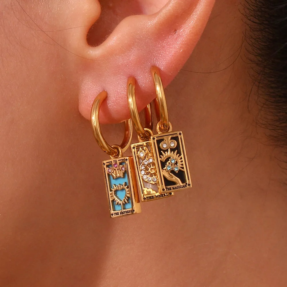 The Star Tarot Card Hoop Earrings in Gold-Tone