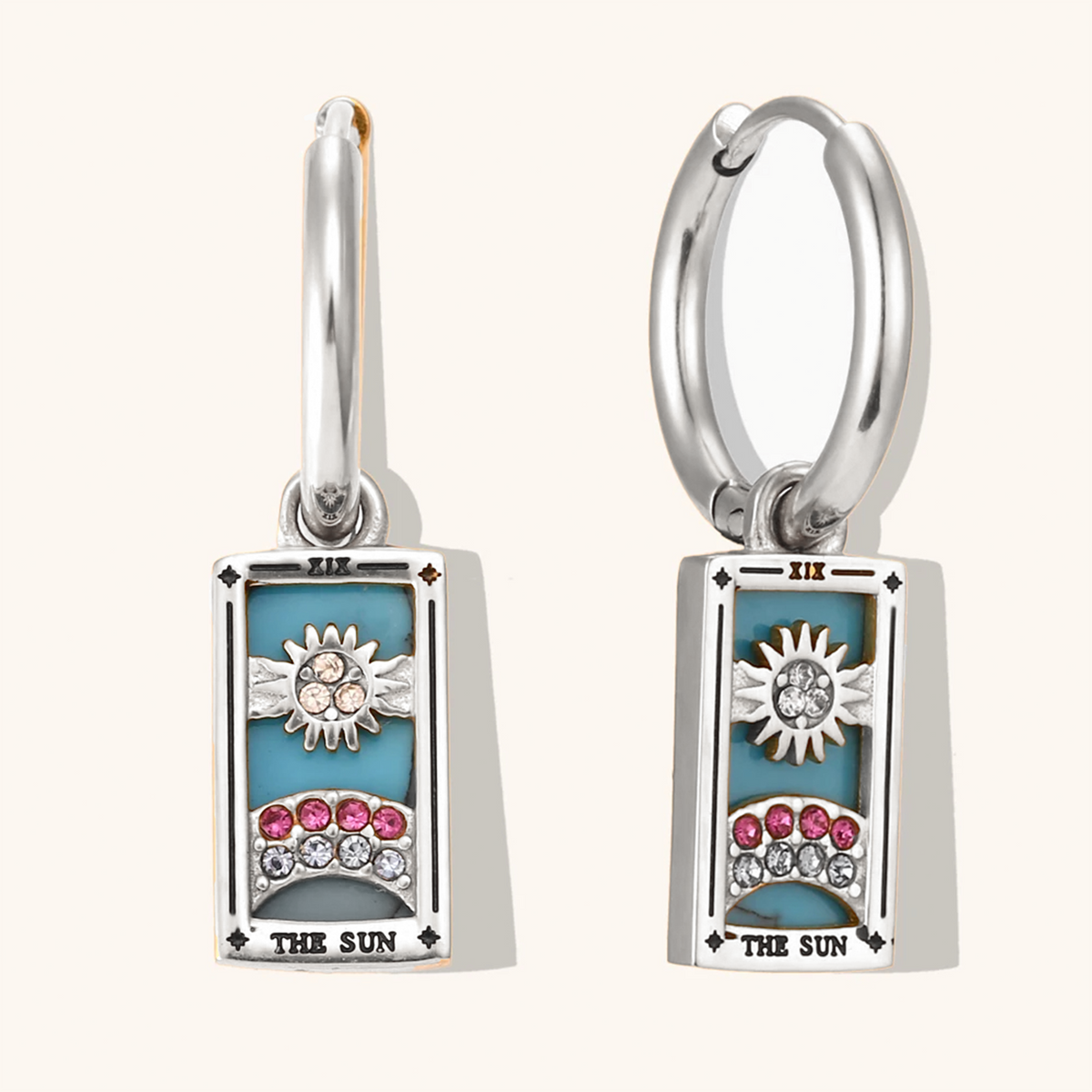 The Sun Tarot Card Hoop Earrings, Gold-Tone with Crystal-Style Accents