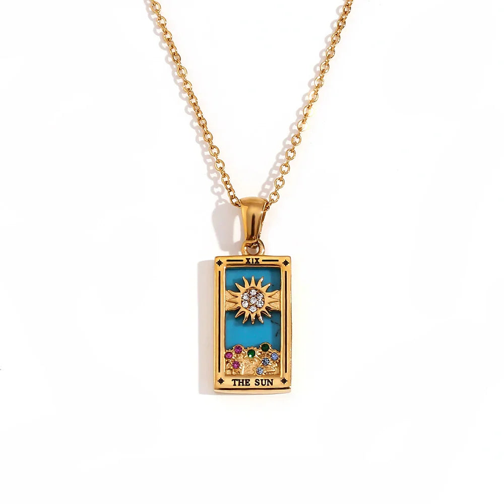 The Sun Tarot Card Necklace in Gold-Tone