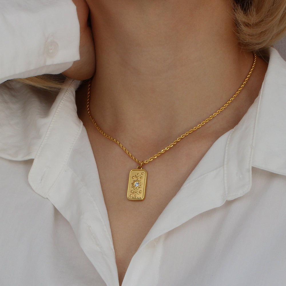 The Sun Tarot Card Pendant Necklace in Gold-Tone