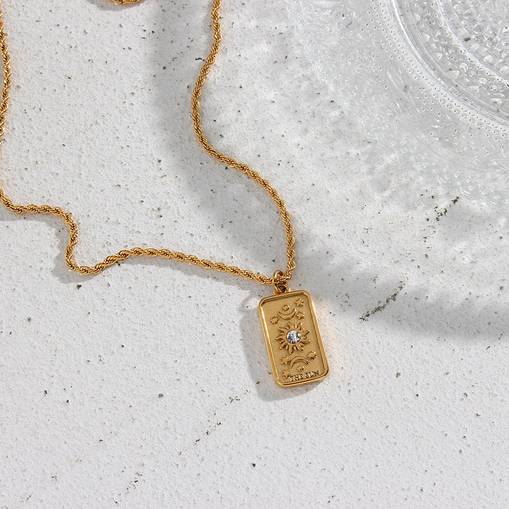 The Sun Tarot Card Pendant Necklace in Gold-Tone
