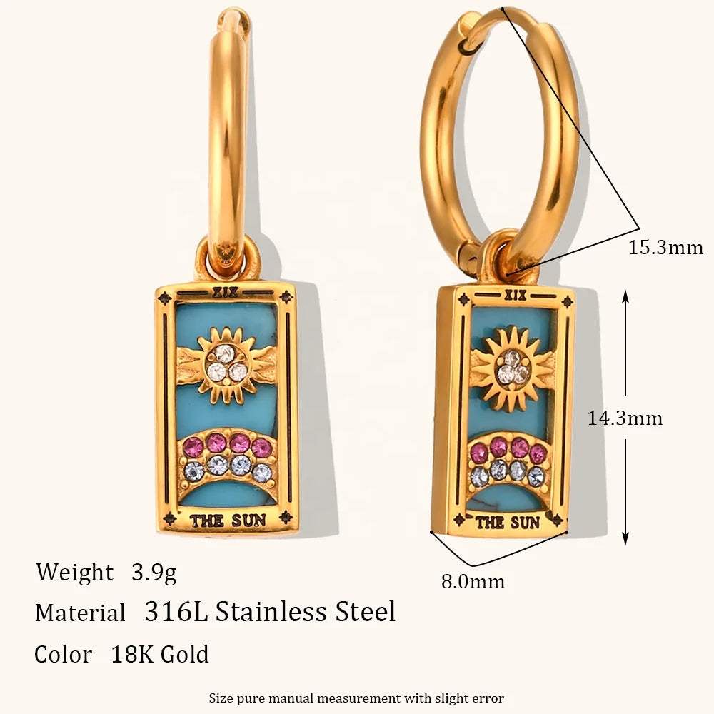 The Wheel Tarot Card Hoop Earrings in Gold-Tone
