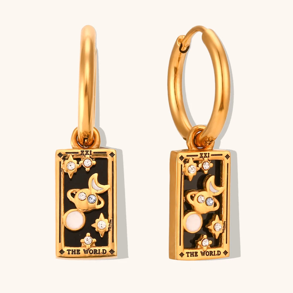 The World Tarot Card Hoop Earrings in Gold-Tone
