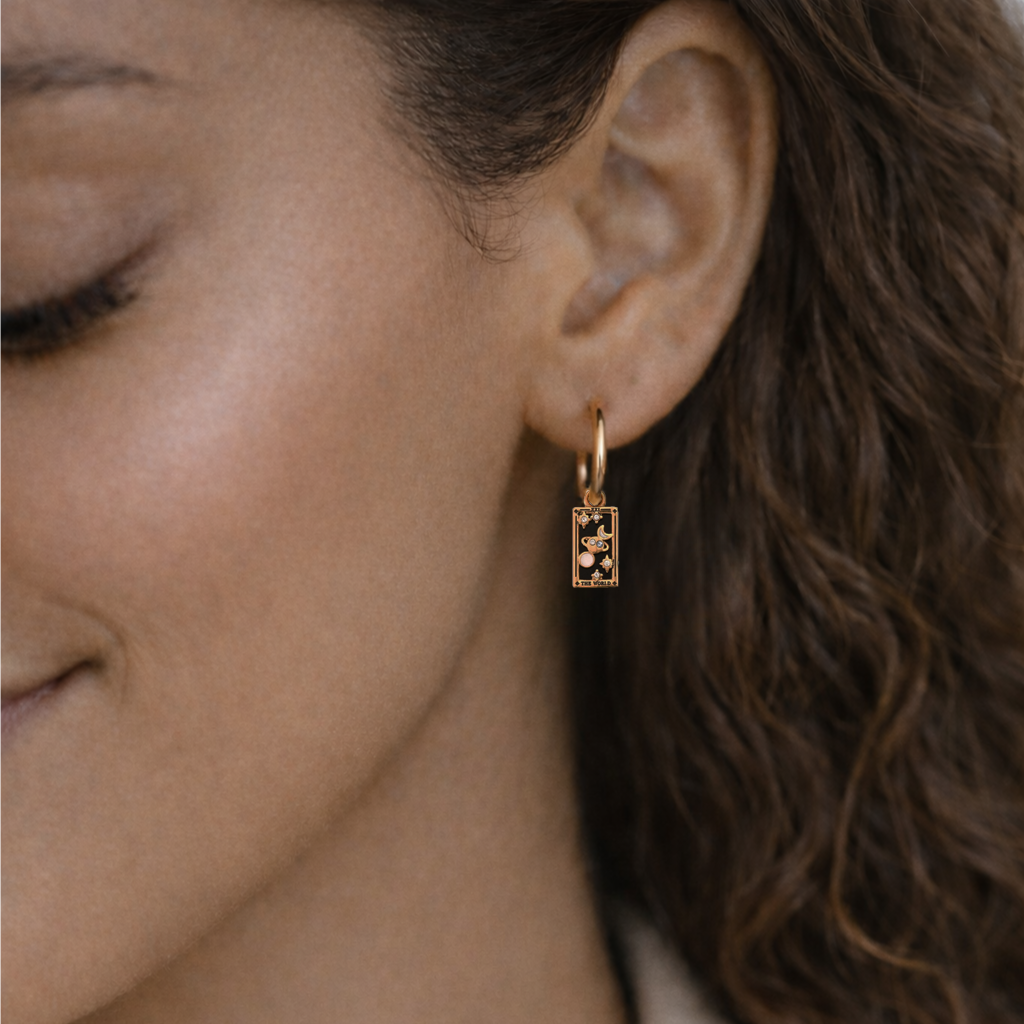 The World Tarot Card Hoop Earrings in Gold-Tone