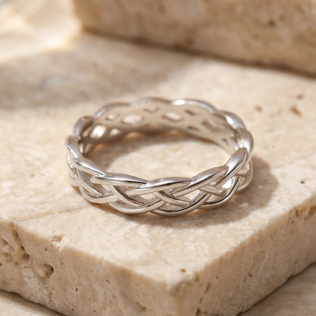 Twisted Silver-Tone Woven Band Ring