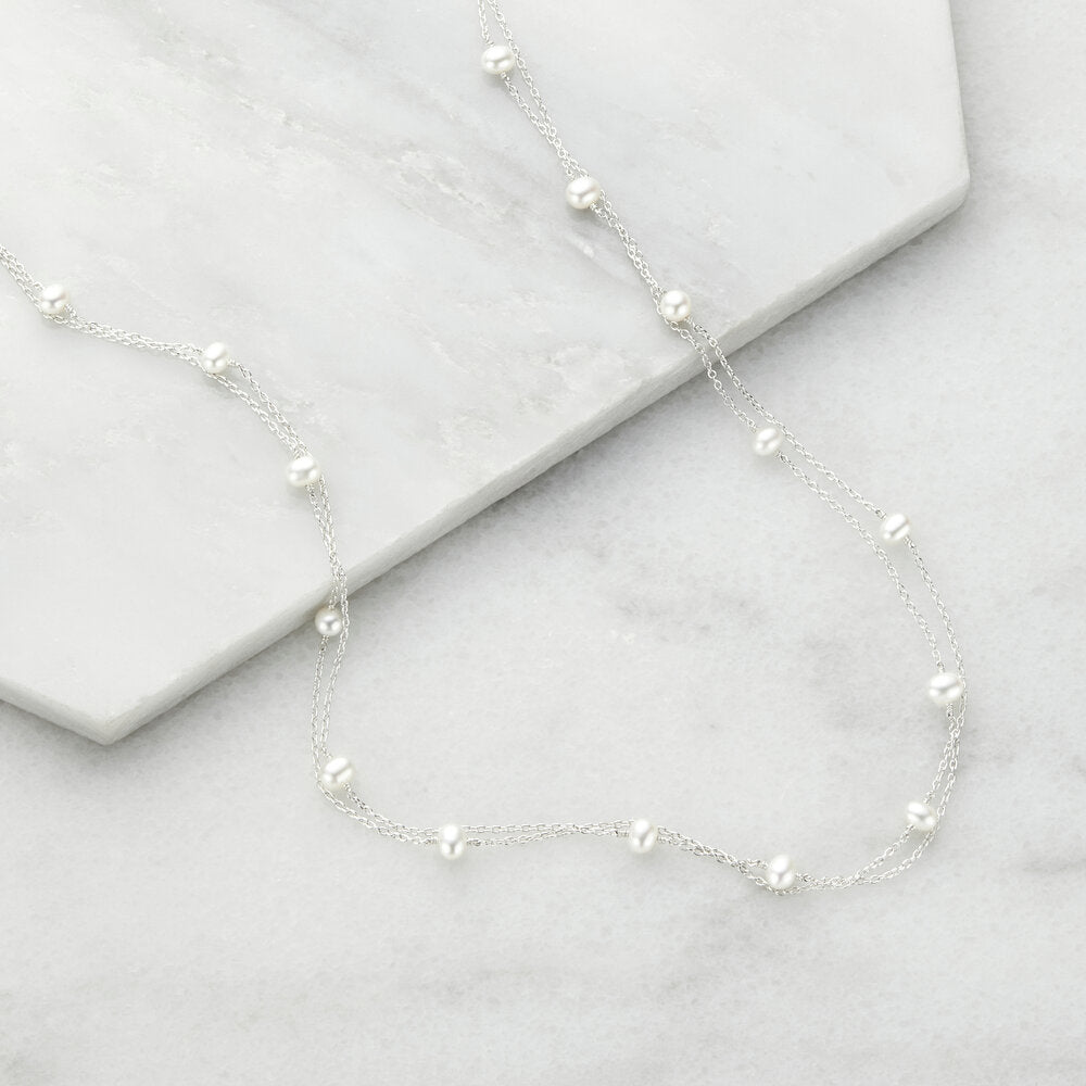 Silver-Tone Layered Pearl-Style Necklace