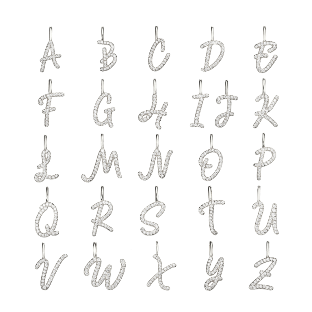 Silver-Tone Crystal-Style Curved Initial Letter Necklace
