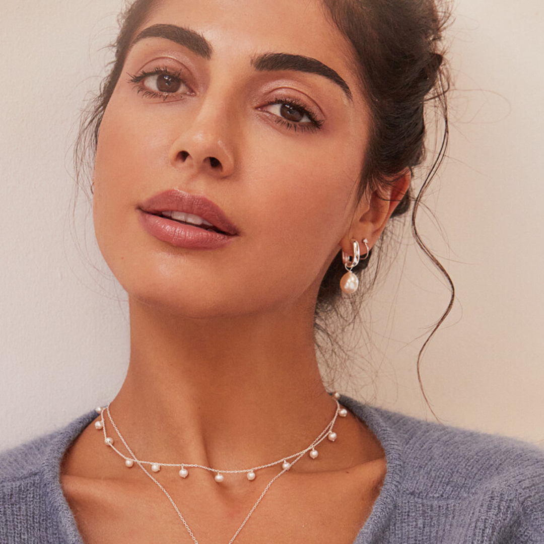 White Gold-Tone Crystal-Style Lobe Hoop Stud Earrings