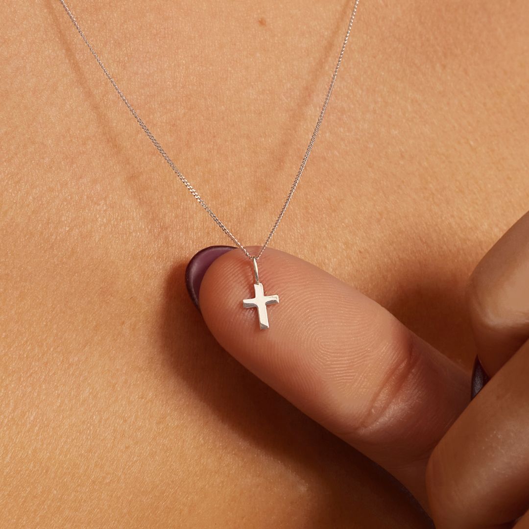 White Gold-Tone Tiny Cross Charm