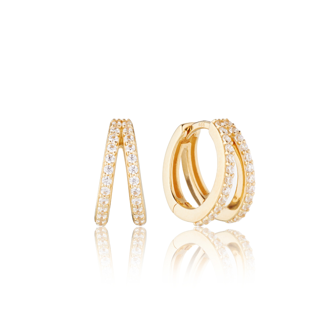 Gold-Tone Double Crystal-Style Huggie Hoop Earrings