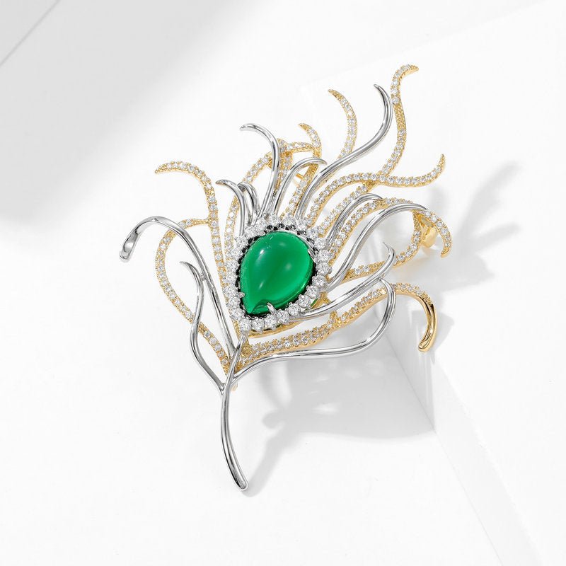 Verdant Flame Crystal-Style Statement Brooch