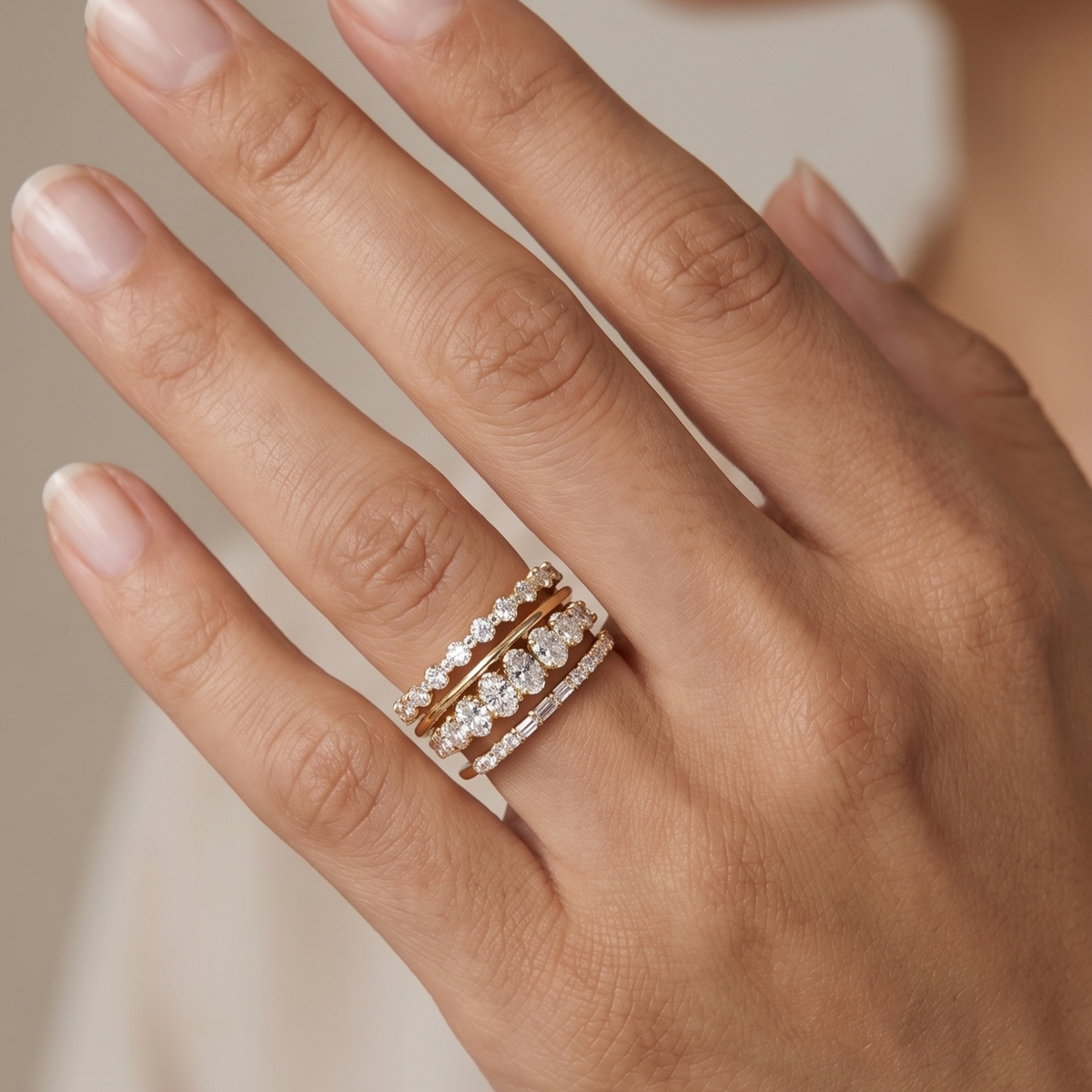 Vintage Elegant Crystal-Style Ring Set in Gold-Tone