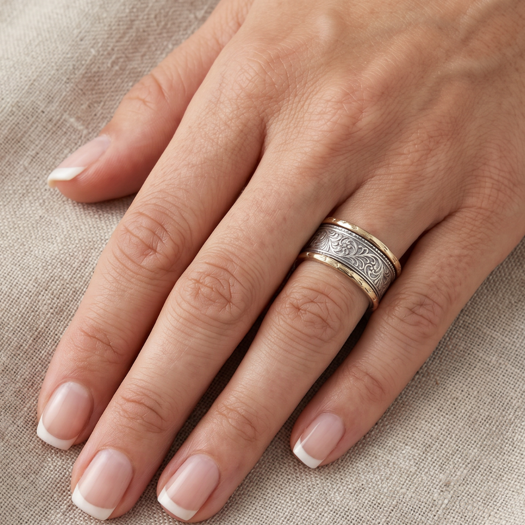Vintage Engraved Two-Tone Spinner Band Ring