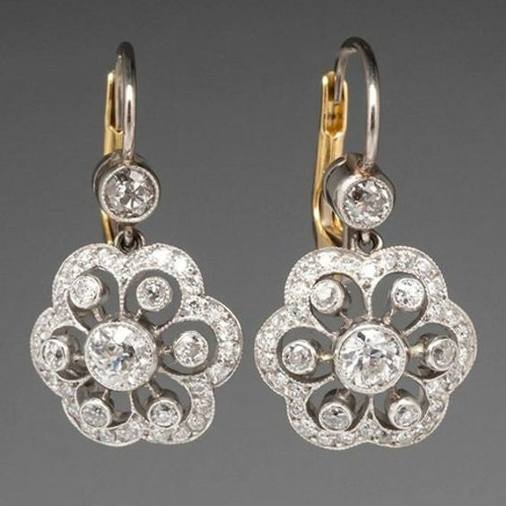Vintage Floral Crystal-Style Drop Earrings in Silver-Tone & Gold-Tone