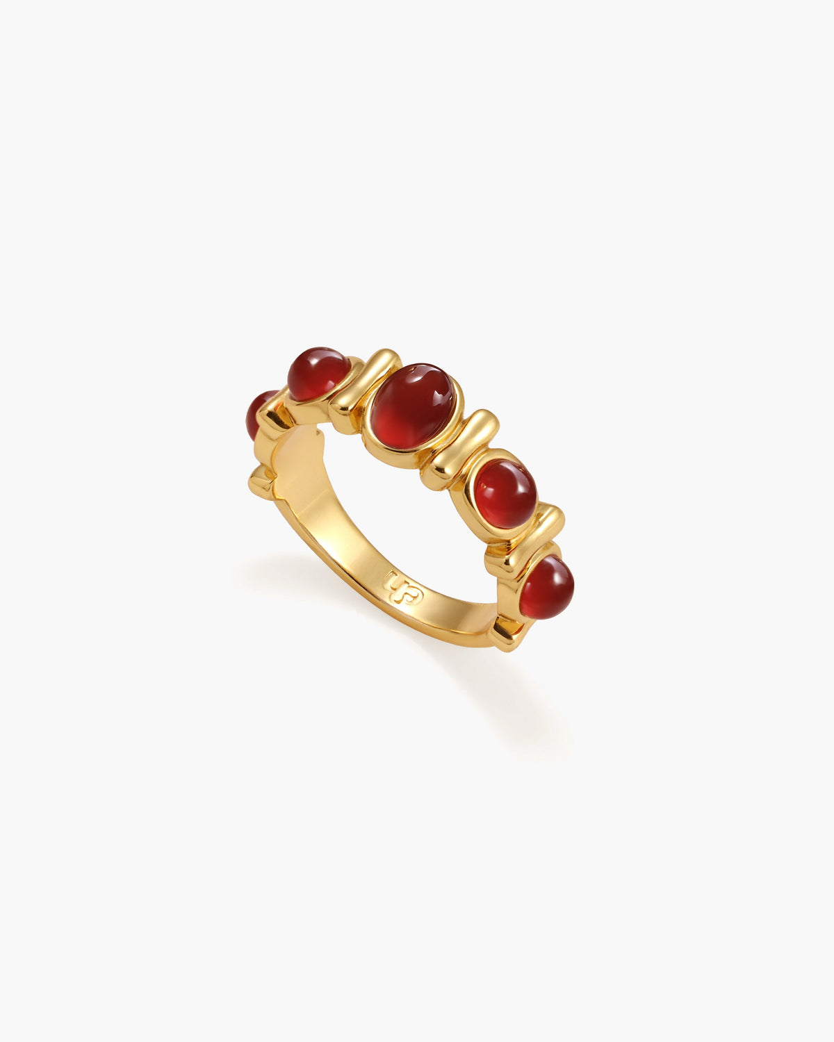 Vintage Band Ring with Red Natural Stone-Style Accents in Gold-Tone