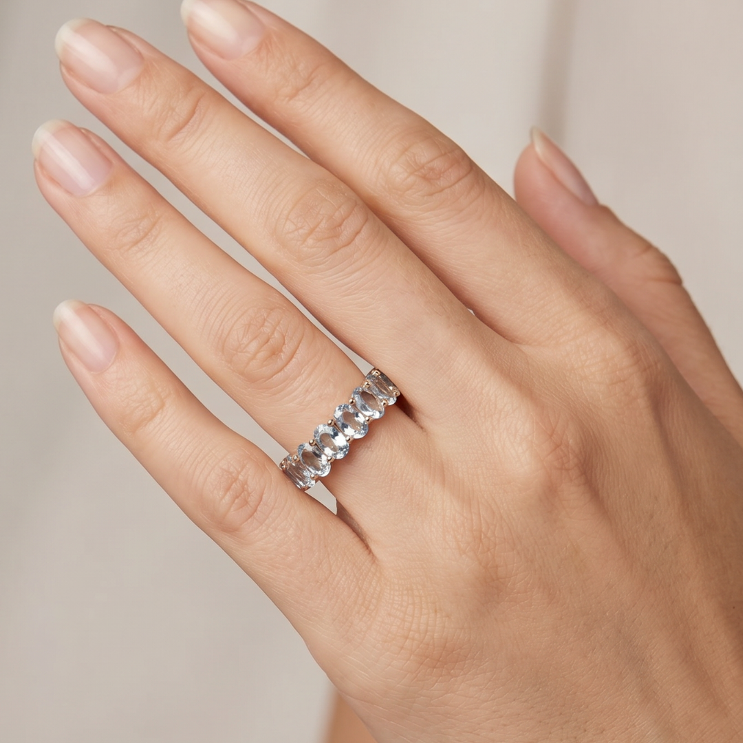 Vintage Gold-Tone Blue Glass Eternity Ring