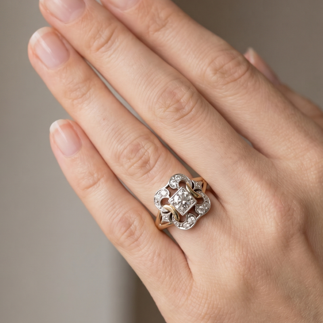 Vintage Gold-Tone Crystal-Style Cocktail Ring