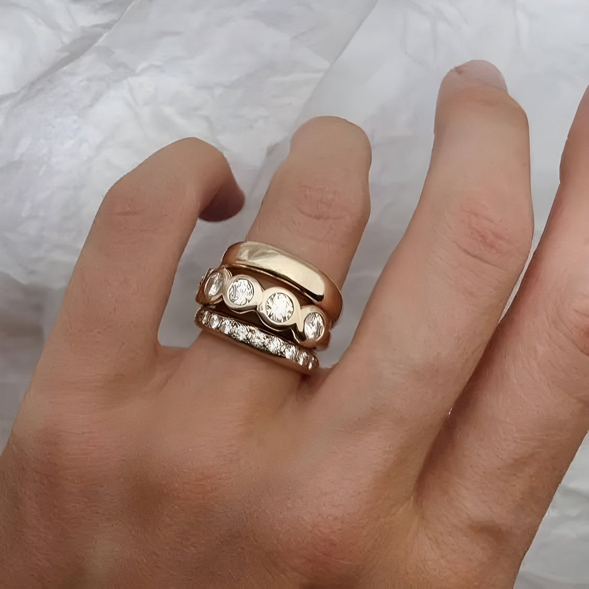 Vintage Crystal-Style Stacking Ring Set in Gold-Tone
