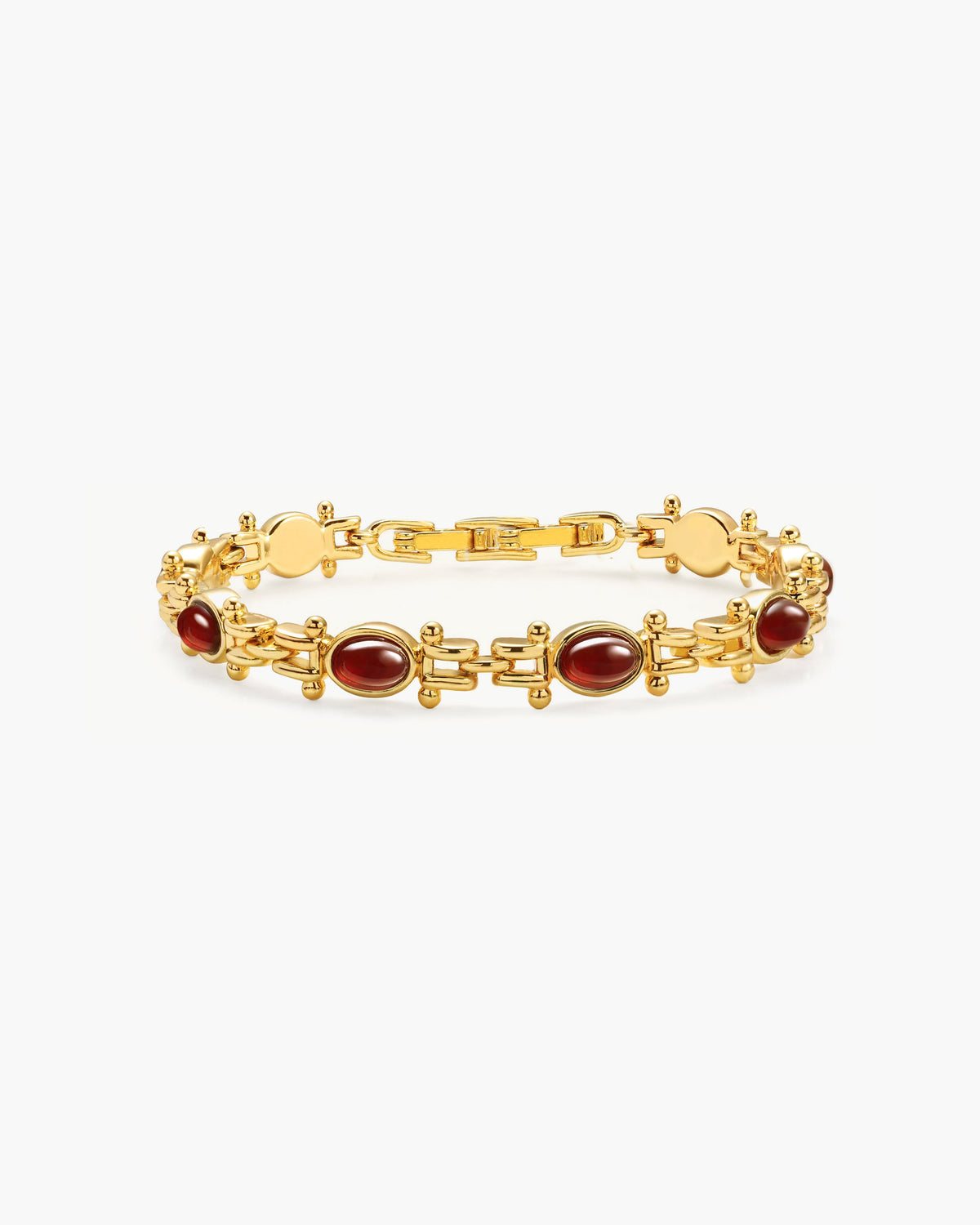 Vintage Link Bracelet with Red Natural Stone-Style Accents in Gold-Tone