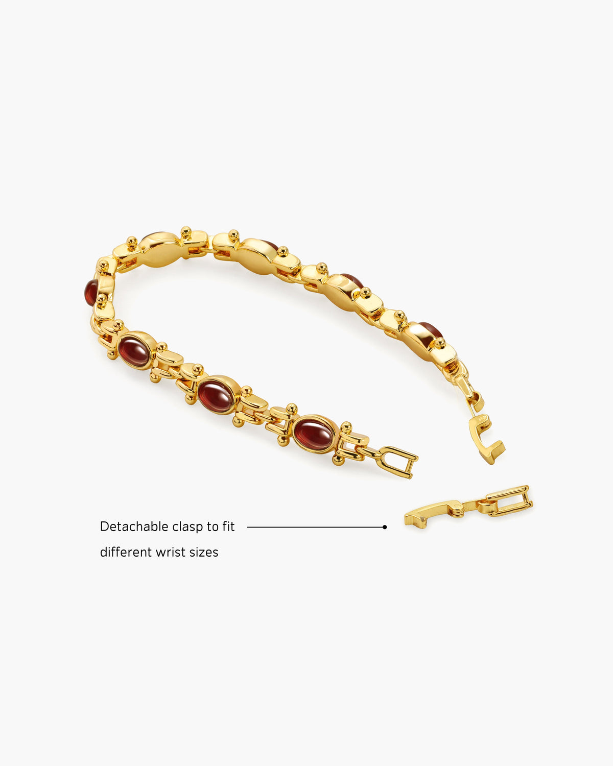 Vintage Link Bracelet with Red Natural Stone-Style Accents in Gold-Tone