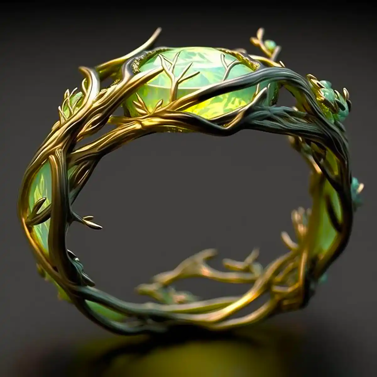 Vintage Gold-Tone Nature Inspired Opal-Style Statement Ring for Women