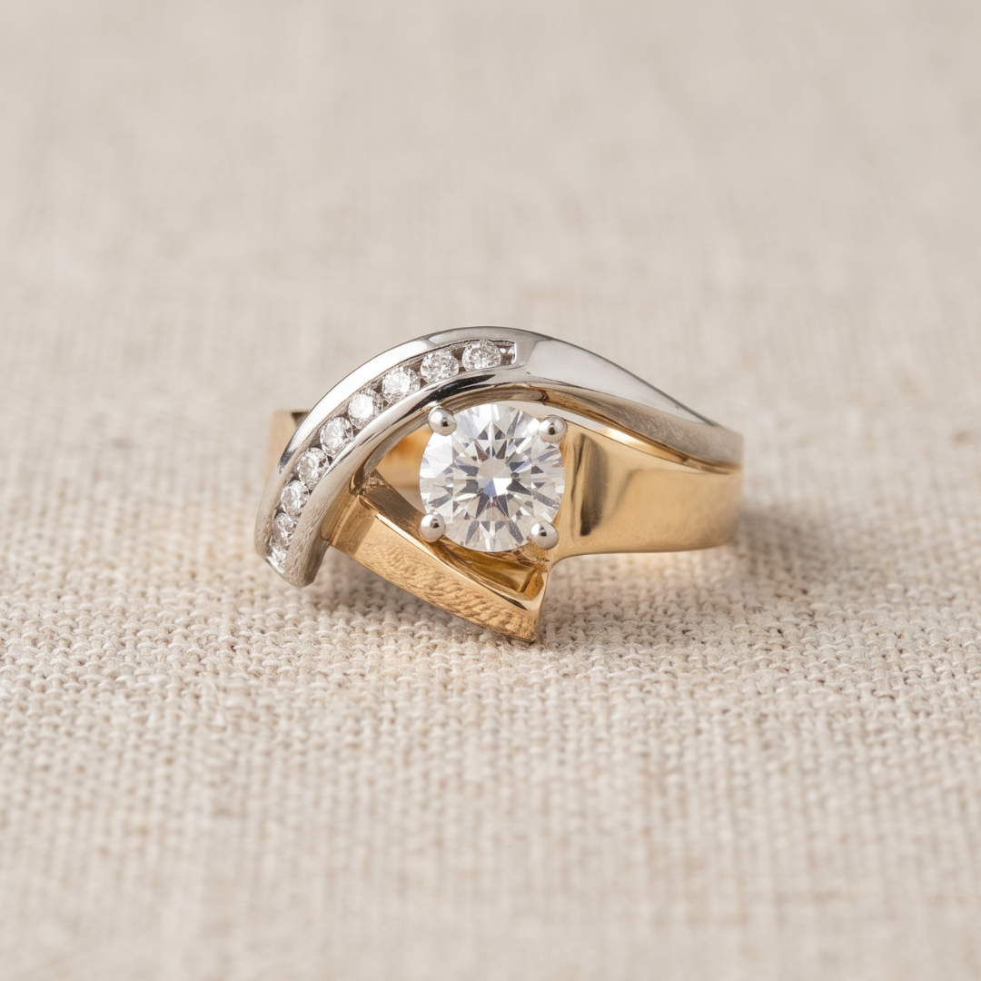 Vintage Gold-Tone & Silver-Tone Crystal-Style Crossover Statement Ring