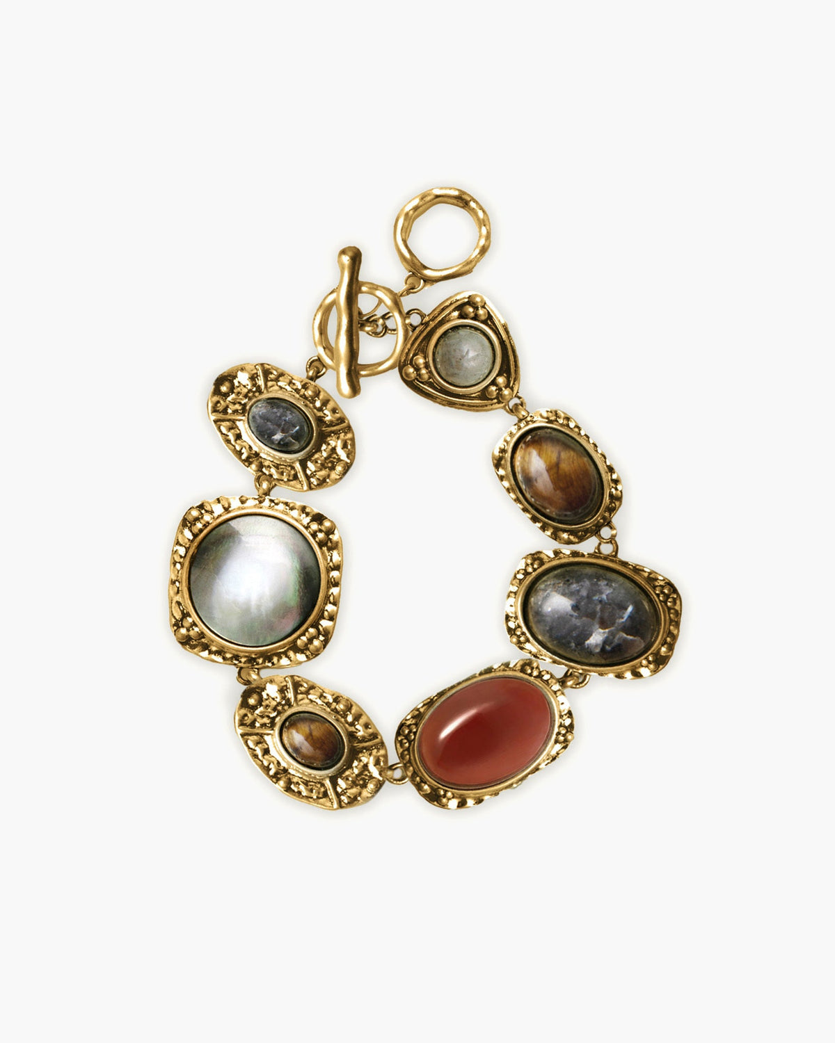 Vintage Statement Bracelet with Multicolor Natural Stone-Style Accents in Gold-Tone