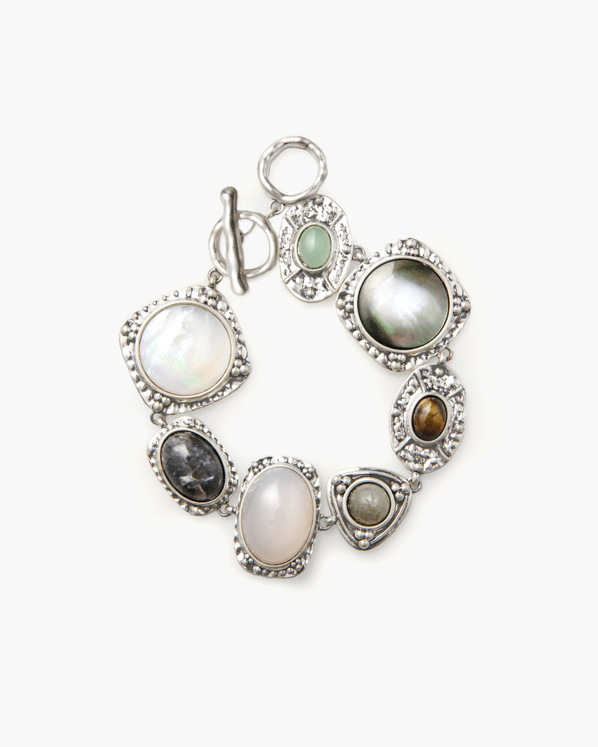 Vintage Statement Bracelet with Multicolor Natural Stone-Style Accents in Gold-Tone