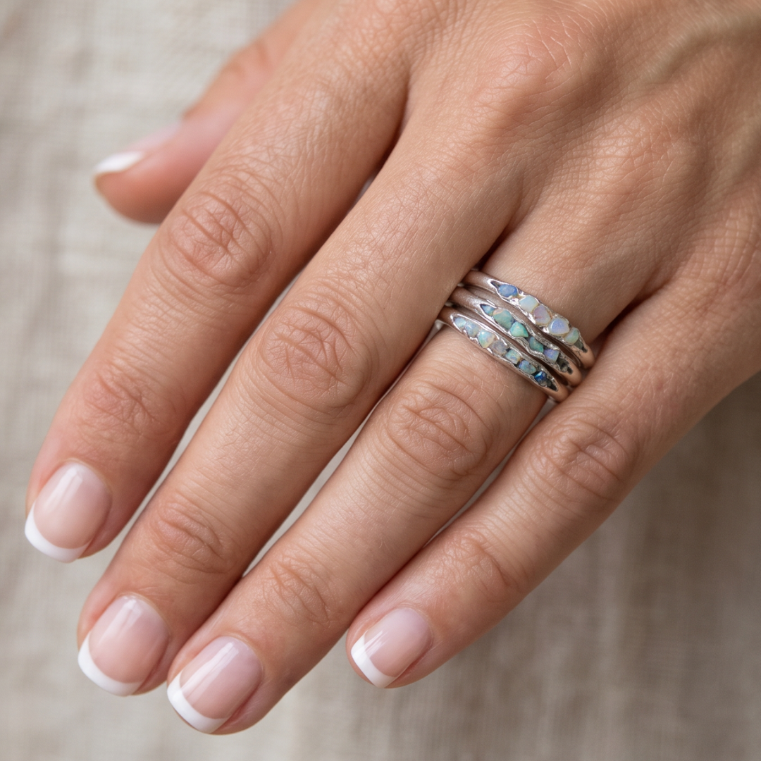 Vintage Layered Crystal-Style Inlay Band Ring
